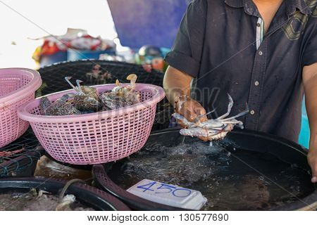 This a photo of Thai seafood market at a beach