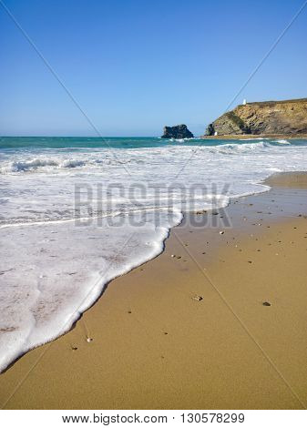 Portreath beach shore white water, Cornwall England.