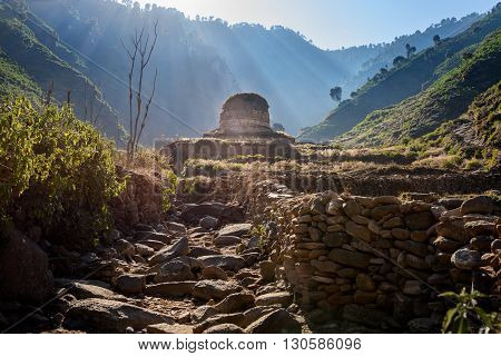 View of famous Stupa in Shingardar valley Swat ,Pakistan