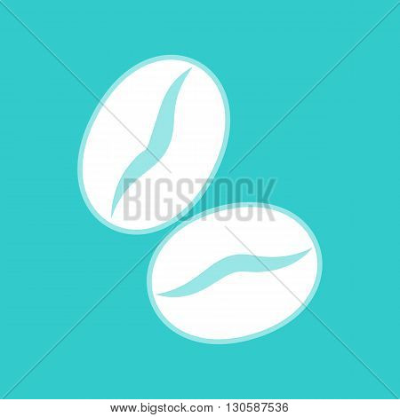 Coffee grains sign. White icon with whitish background on torquoise flat color.