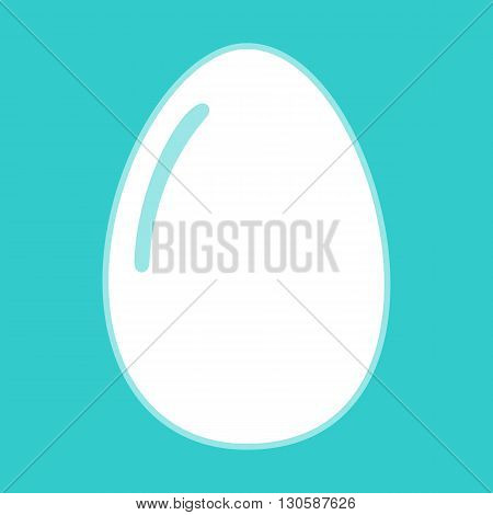 Chiken egg icon. White icon with whitish background on torquoise flat color.