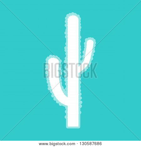 Cactus simple icon. White icon with whitish background on torquoise flat color.