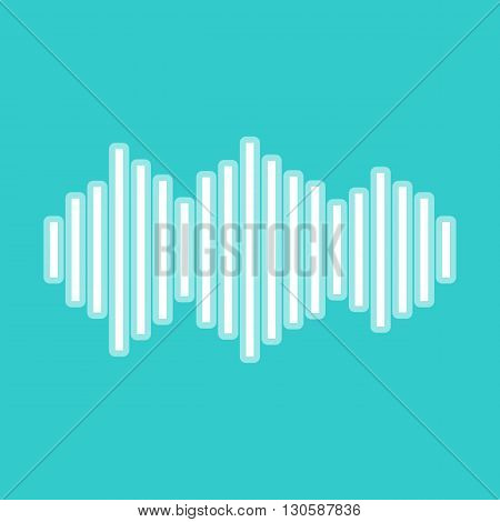 Sound waves icon. White icon with whitish background on torquoise flat color.