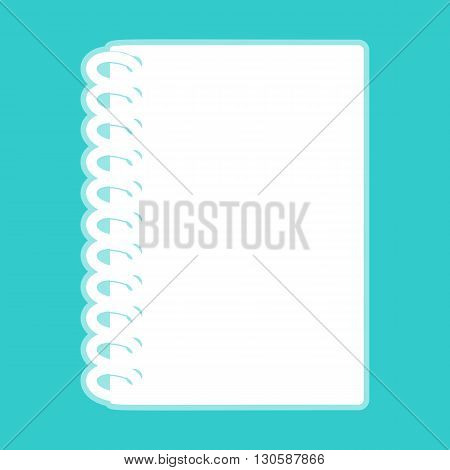 Notebook simple icon. White icon with whitish background on torquoise flat color.