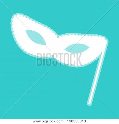 Traditional Venetian Carnival Decorative mask icon. White icon with whitish background on torquoise flat color.