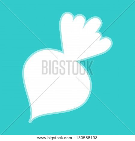 Beet simple icon. White icon with whitish background on torquoise flat color.
