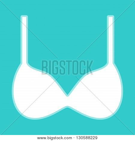 Bra simple Icon. White icon with whitish background on torquoise flat color.