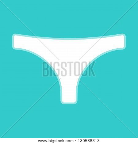 Icon of women's panties with a small bow. White icon with whitish background on torquoise flat color.