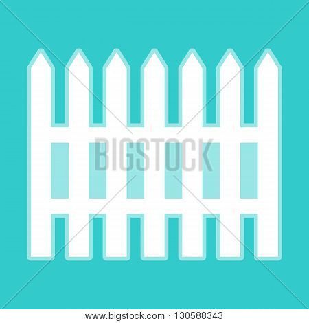 Fence simple icon. White icon with whitish background on torquoise flat color.