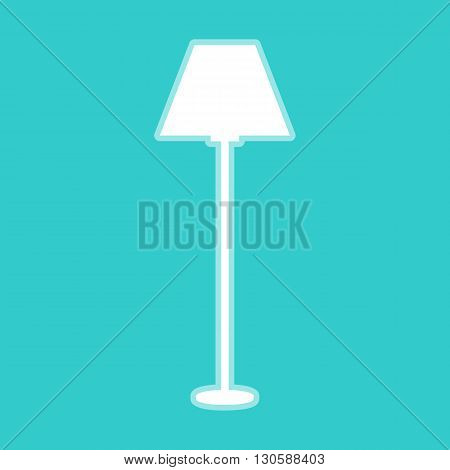 Lamp simple Icon. White icon with whitish background on torquoise flat color.