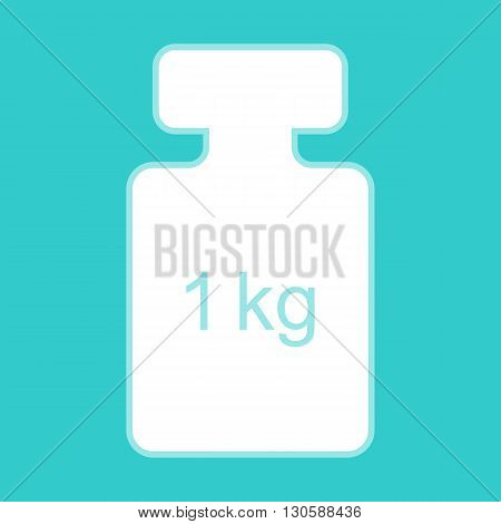 Weight simple Icon. White icon with whitish background on torquoise flat color.
