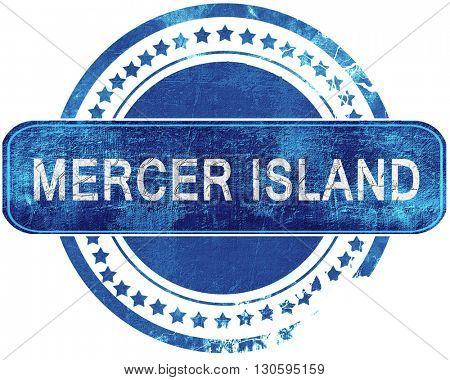 mercer island grunge blue stamp. Isolated on white.