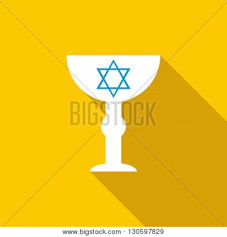 Cup with Star of David icon in flat style on a yellow background