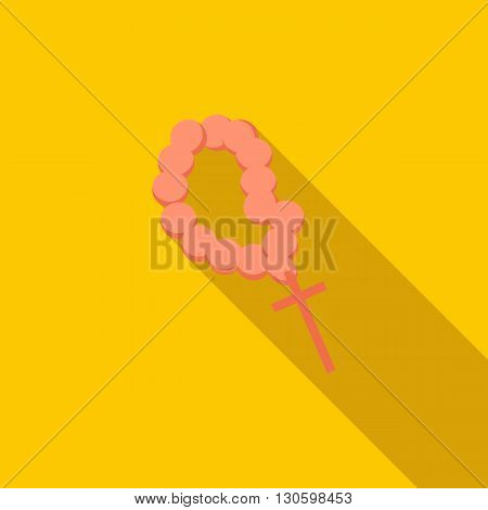Christian rosary icon in flat style on a yellow background
