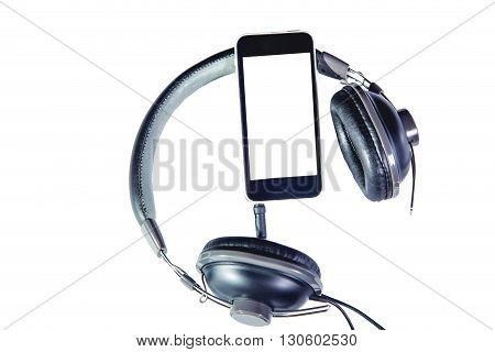 Phone And Headphones On A White Background