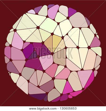 Varicolored geometric elements grouped in a circle on a purple background. Abstract vector illustration.