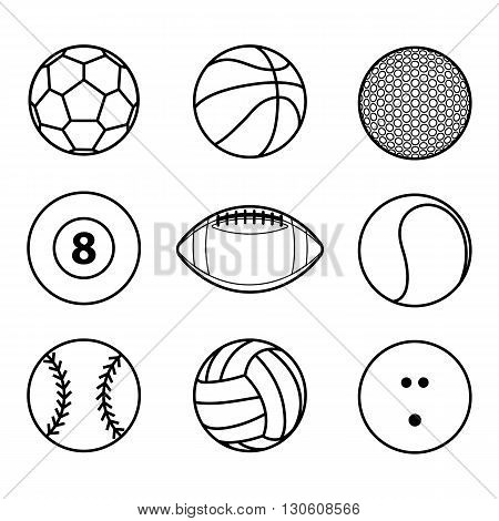 Collection of sport ball icon black outline vector illustration