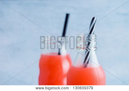 Summer Drink With Fruit Punch Juice In Bottle
