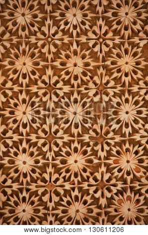 Intricate pattern on the walls of historic Paigah tombs in Hyderabad, Rajasthani and deccan style architecture