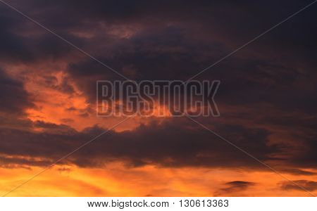 Sunset with rain clouds. Meteorology. Synoptics. Changes in the weather. Cloud Front.