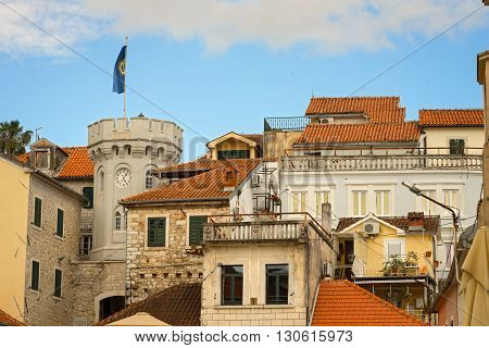 Tower Sahat Kula (clock Tower) On Square Of Nikola Dzhurkovicha On The Old Town In Herceg Novi, Mont