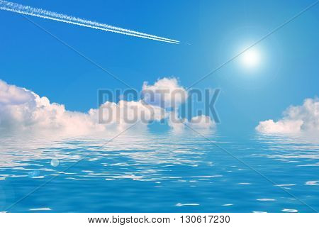 beautiful celestial landscape with sunny blue sky