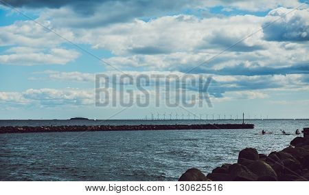 Wind wheel turbine in denmark at sea