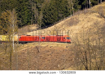 Austrian railways OBB train in nature Carinthia Austria