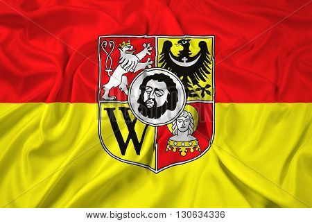 Waving Flag of Wroclaw with Coat of Arms Poland