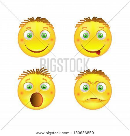 Set emotional emoticons in yellow colors. Vector illustration of smiles.