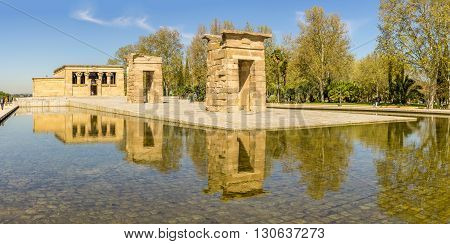 MADRID,SPAIN - APRIL 25,2016 - Panoramic view at the Temple of Debod. Temple of Debod is an ancient Egyptian temple which was dismantled and rebuilt in Madrid.