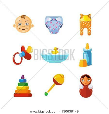 Vector pistures of Toys icons set isolate on white background. Toys icons for web, ui, and logo developes. Funny cartoon Toys icons for kids.