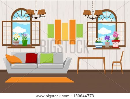 Beautiful design elements Vector illustration of living room furniture in mid century modern style