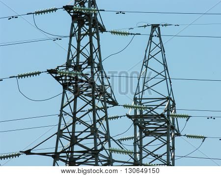 Power lines against a clear cloudless sky