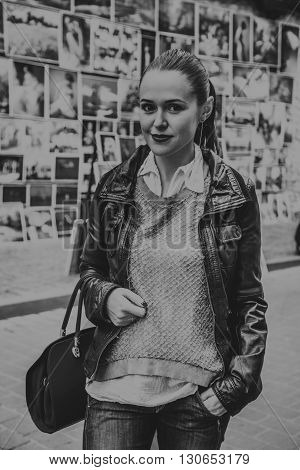Beautiful girl traveling in the ancient town