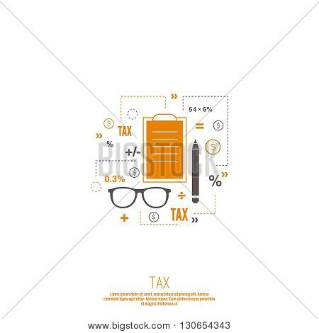 Accounting and Taxes. The concept of counting profit business activities. Bank and stock calculations. Line art