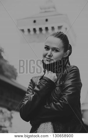 Beautiful girl traveling in the ancient town