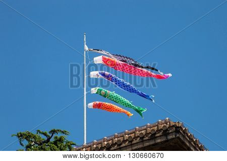 Japanese koinobori flags for Children's day on blue sky background