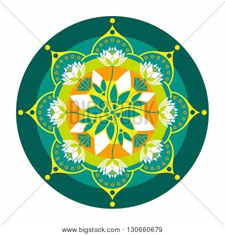 colorful mandala pattern of lotus flowers in a circle design