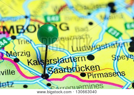 Saarbrucken pinned on a map of Germany