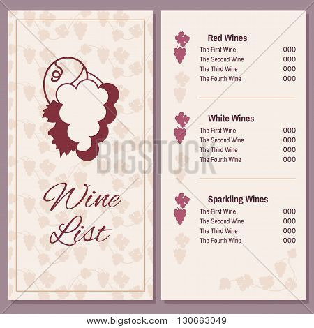 Wine list with a bunch of grapes - two pages of wine menu