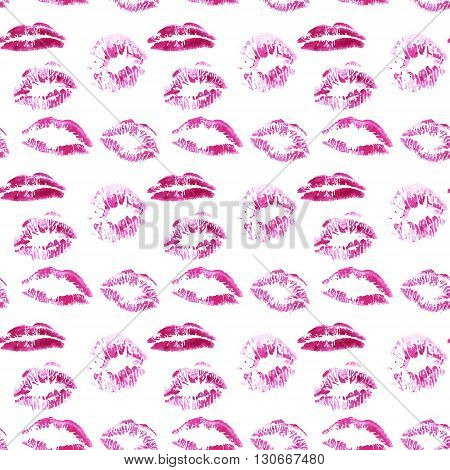 The imprint of lips on a white background. Designed for printing. Seamless texture