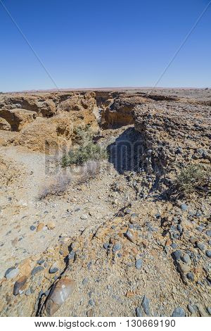 View of Sesriem Canyon near Sossusvlei in the Namib-Naukluft National Park of Namibia
