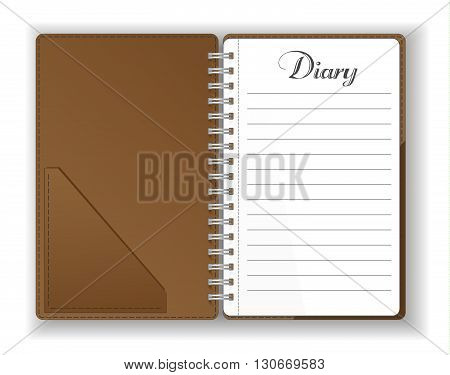 Vector. Stationery. An open pocket diary / notebook / scrapbook / textbook / notepad / organizer / journal. Isolated illustration. Blank pages.