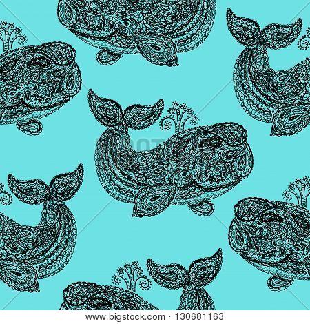 Whale In Paisley Doodle Mehndi Style.