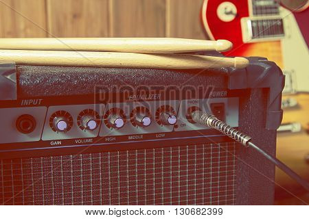 close - up of musical  band equipment