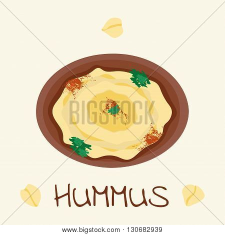 Hummus traditional arabic food from chickpea. Vector illustration of vegetarian vegan meal