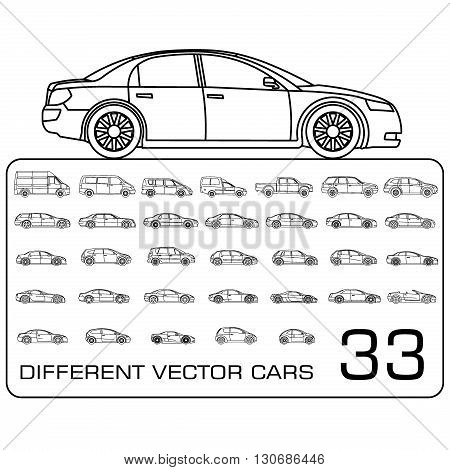 different car icon big set vector illustration