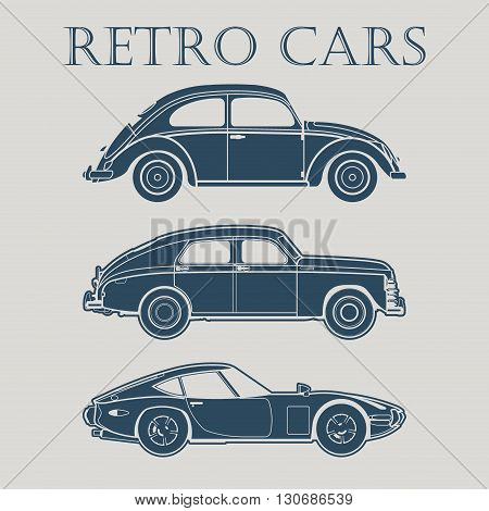 car retro vintage vector set poster illustrations