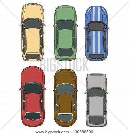 Vector cars set top view illustration set